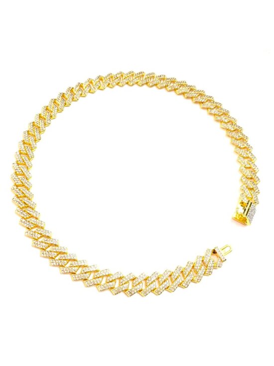 Other - Gold Iced-Out Tilted Cuban Gem Link Chain Necklace (24-inches)